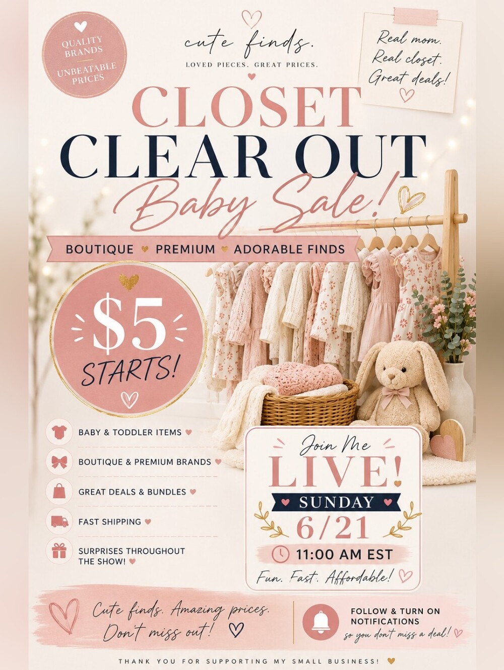 Low Starts Live Baby Sale | $5 Starts | Boutique + Premium Finds